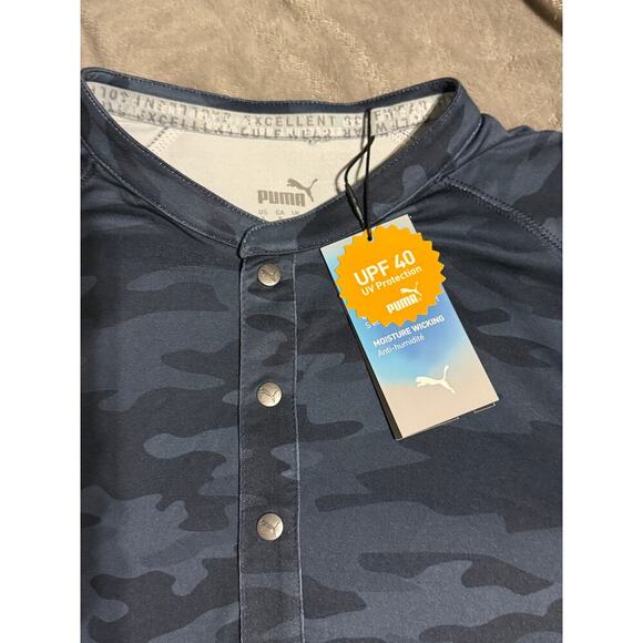 NWT PUMA MEN EGW CLOUDSPUN Mat Henley Golf Shirt Navy Blue Camo Size Small UPF‎ - Picture 4 of 10